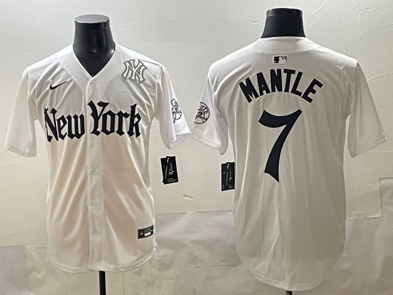 Men 2025 New York Yankees #7 Mantle White Five generations Joint Name Nike MLB Jersey style 8->women mlb jersey->Women Jersey